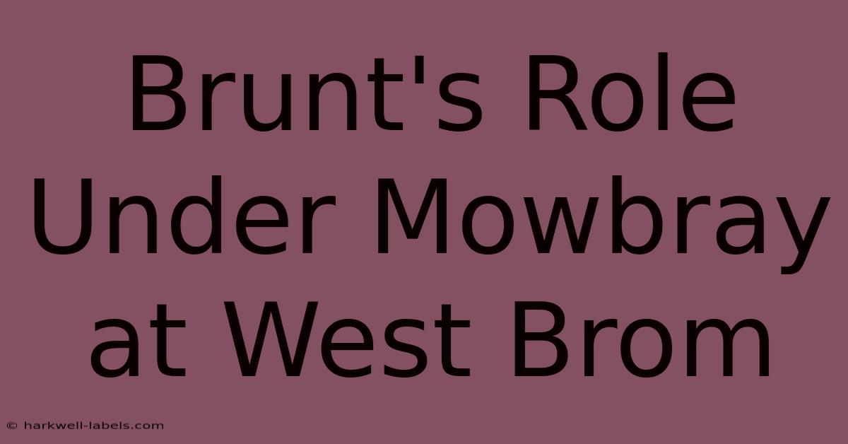 Brunt's Role Under Mowbray At West Brom