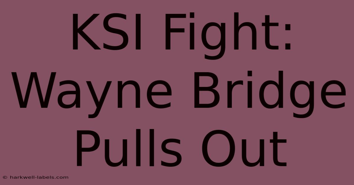 KSI Fight: Wayne Bridge Pulls Out