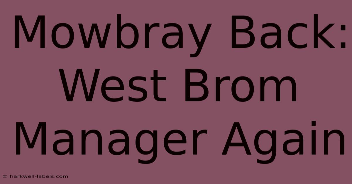 Mowbray Back: West Brom Manager Again