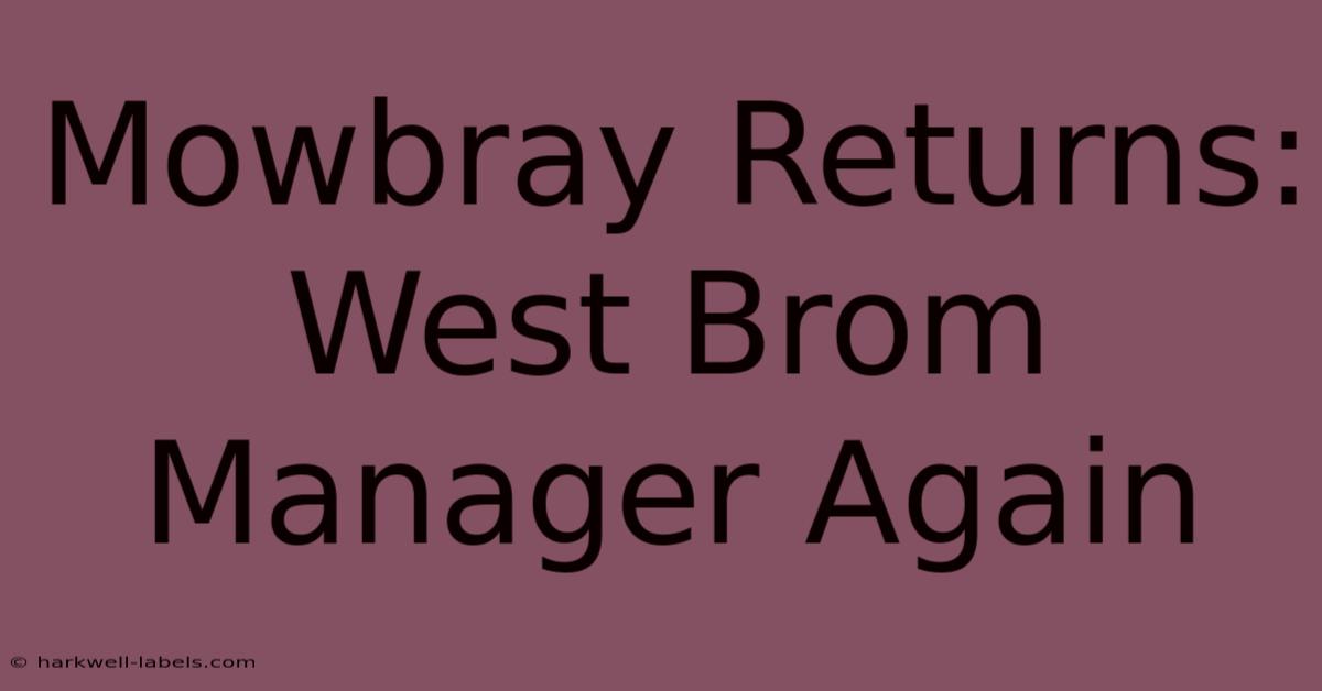 Mowbray Returns: West Brom Manager Again