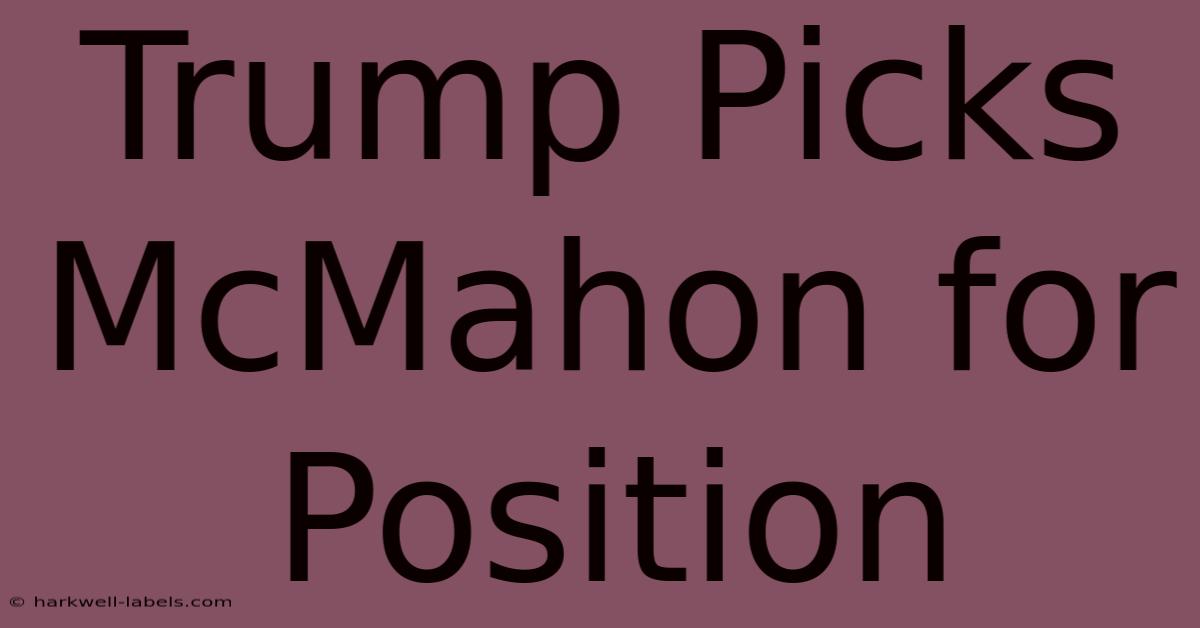 Trump Picks McMahon For Position