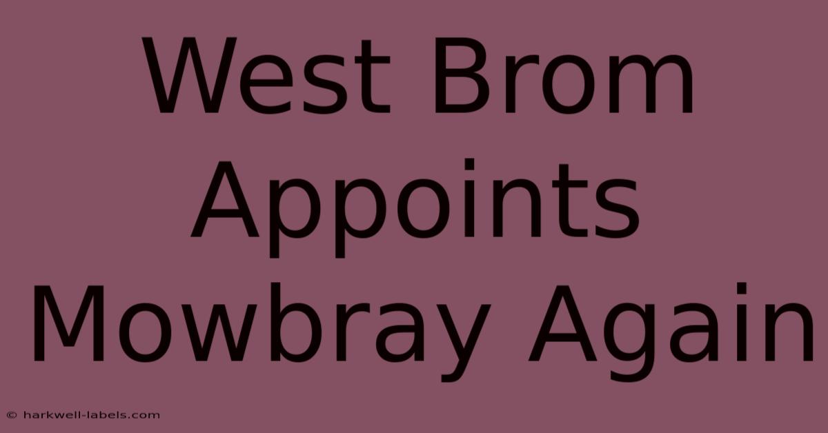 West Brom Appoints Mowbray Again